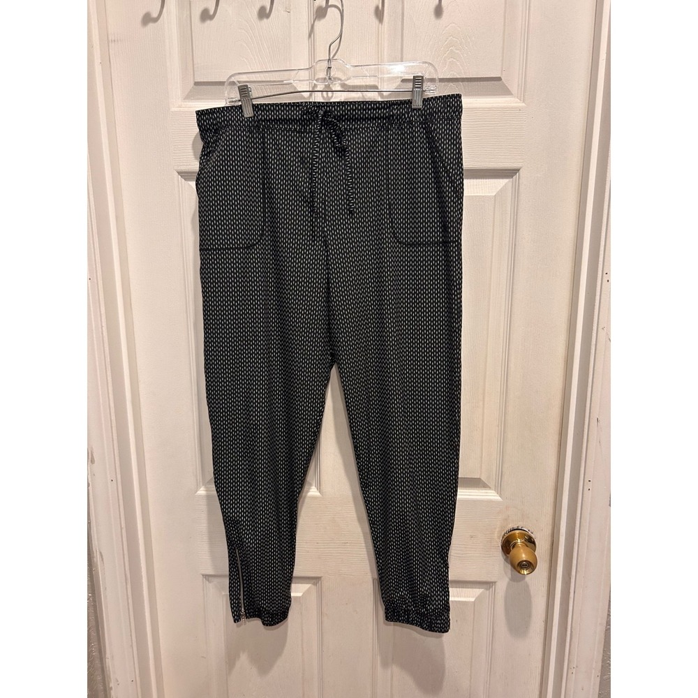 Albion Fit Black White Dash Print Jetsetter Joggers Ankle Zip Pants Womens Large